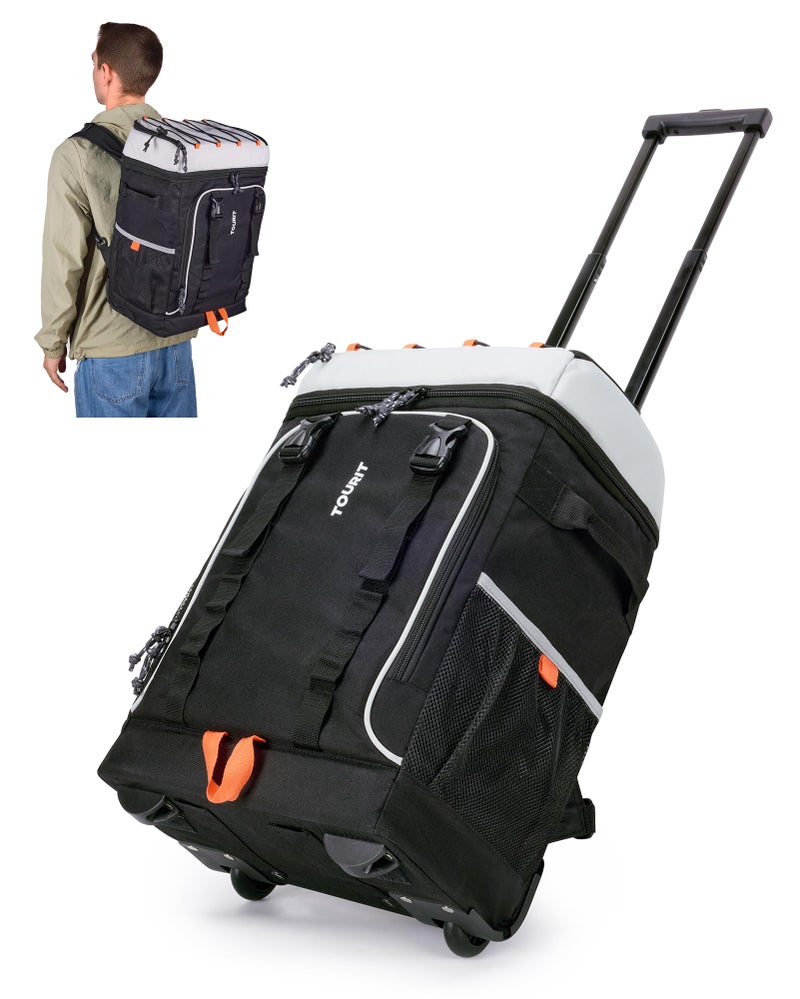TOURIT 50 Cans Rolling Backpack Double Deck DualBar Handle Travel Soft Cooler Bag with Wheels 30L Space Beach Cooler Size 181531311Black - Image 2