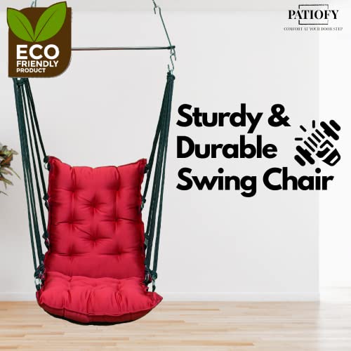 Patiofy Cotton Large Soft Leather Velvet Hammock Hanging Swing Chair, Jhula For Adults, Swing For Indoor/Outdoor, Home, Balcony & Garden, 200 Kgs Weight Capacity (Free Hanging Accessories- Red) - Image 4
