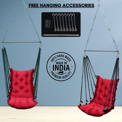 Patiofy Cotton Large Soft Leather Velvet Hammock Hanging Swing Chair, Jhula For Adults, Swing For Indoor/Outdoor, Home, Balcony & Garden, 200 Kgs Weight Capacity (Free Hanging Accessories- Red) - Image 5