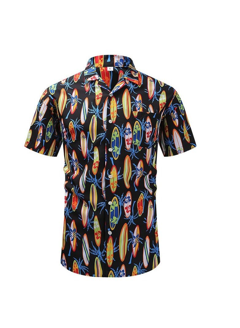 Loquat Summer Retro Printed Men's Short Sleeved Shirt - Image 1