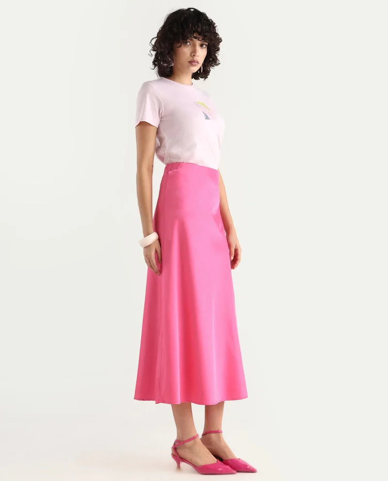 Rareism Women's Solid Maxi Skirt