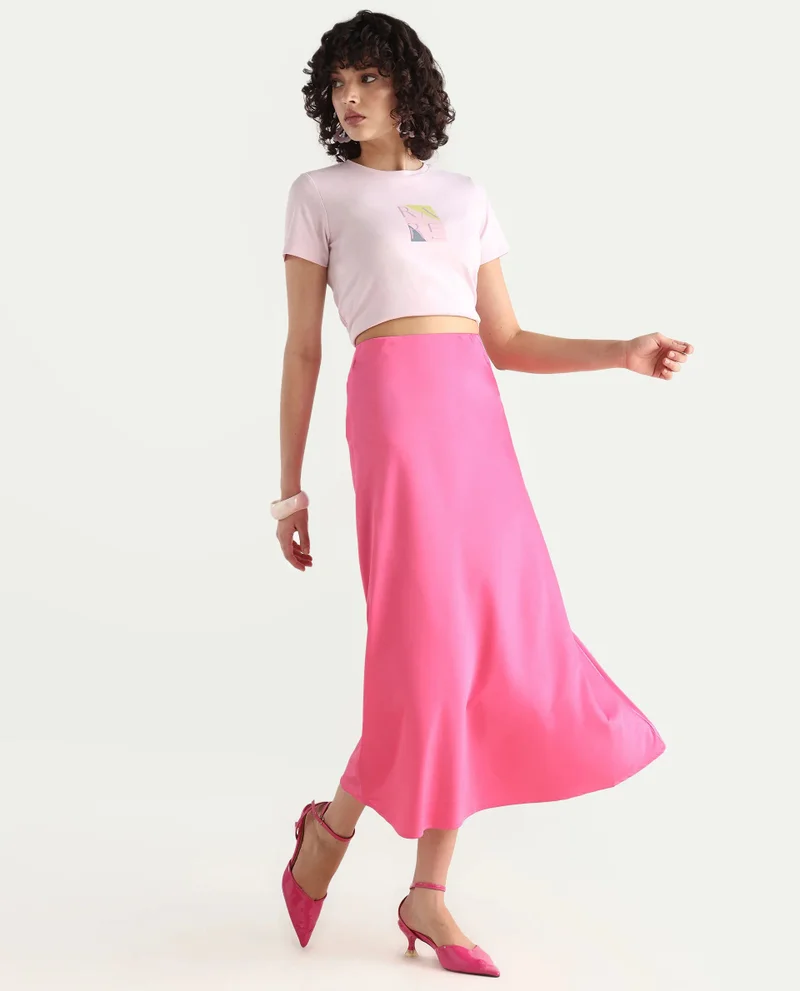 Rareism Women's Solid Maxi Skirt