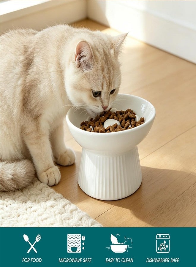 Dyienocs Ceramic Elevated Slow Feeder Cat Bowl,Anti Vomiting & Choking Cat Slow Feeder,Raised Heart Shaped Cute Cat Bowl Slow Feeder for Dry and Wet Food, Spill-Proof and Easy to Clean-White - Image 5