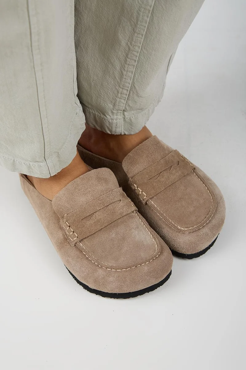 Manijero Manijero Ziva 2 Women's Genuine Leather Loafer Clogs Mink Sandals