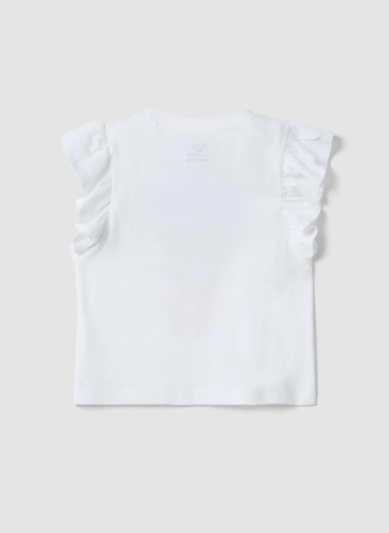 او في اس OVS White Organic Cotton Tank Top With Ruffle Sleeves