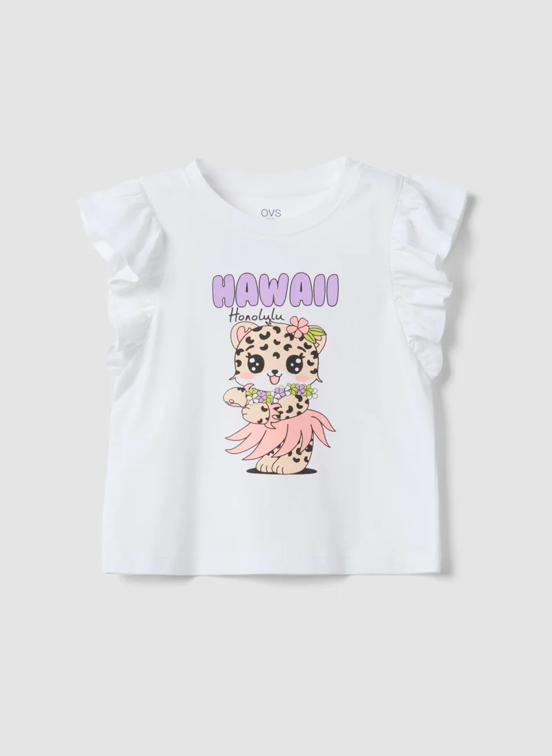 او في اس OVS White Organic Cotton Tank Top With Ruffle Sleeves