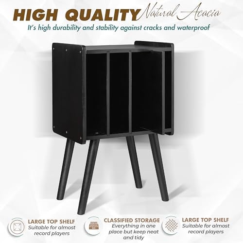 2BHOME Wooden LP Record Player Stand with 4 Cabinets, Holds up to 100 Vinyls, Metal Record Storage Holder and Organizer Table, Classical Design for Files/Book (Mid-Century Modern) - Image 2