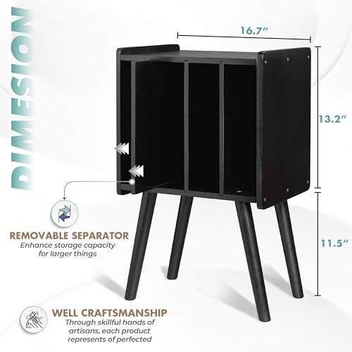 2BHOME Wooden LP Record Player Stand with 4 Cabinets, Holds up to 100 Vinyls, Metal Record Storage Holder and Organizer Table, Classical Design for Files/Book (Mid-Century Modern) - Image 3