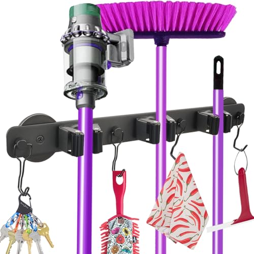 SKNOOY Magnetic Mop Broom Holder, Heavy Duty Magnetic Mop Hanger with Swivel Hooks for Cleaning Tools, Strong Magnet Mount Tool Hanger Organize System Utility Rack for Refrigerators Laundry Garage Kitchen - Image 1