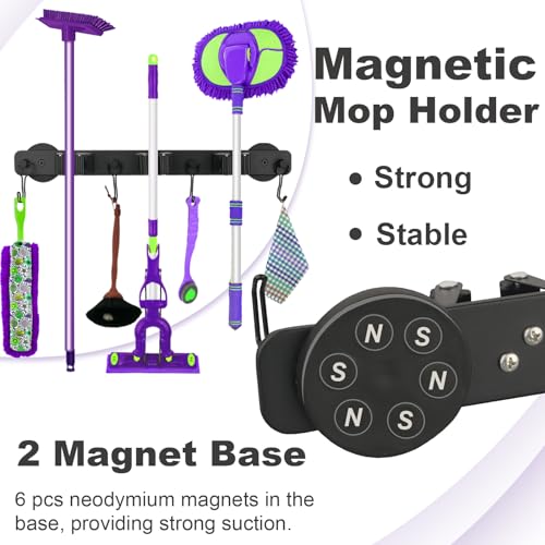 SKNOOY Magnetic Mop Broom Holder, Heavy Duty Magnetic Mop Hanger with Swivel Hooks for Cleaning Tools, Strong Magnet Mount Tool Hanger Organize System Utility Rack for Refrigerators Laundry Garage Kitchen - Image 3