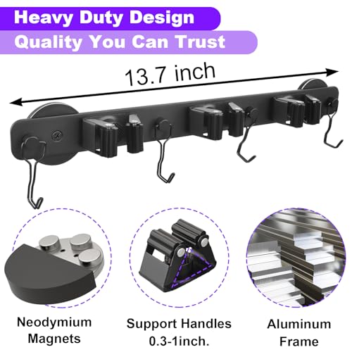 SKNOOY Magnetic Mop Broom Holder, Heavy Duty Magnetic Mop Hanger with Swivel Hooks for Cleaning Tools, Strong Magnet Mount Tool Hanger Organize System Utility Rack for Refrigerators Laundry Garage Kitchen - Image 5