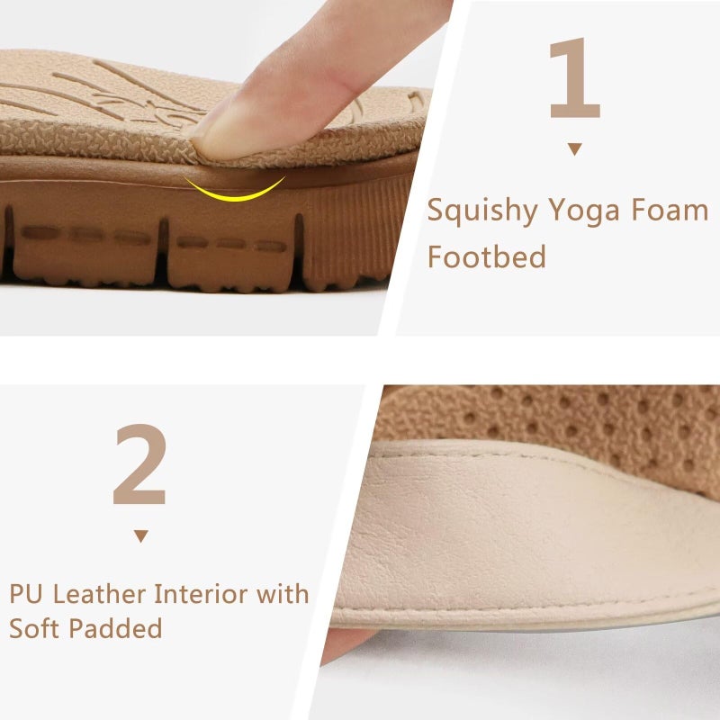 KuaiLu Casual Flip Flops for Women Comfortable Yoga Mat Arch Support Cushion Leather Slides Summer Beach Pool Outfits Flats Walking Thong Sandals Slip on Travel Essentials Orthotic Shoes Nude Size 9 - Image 5