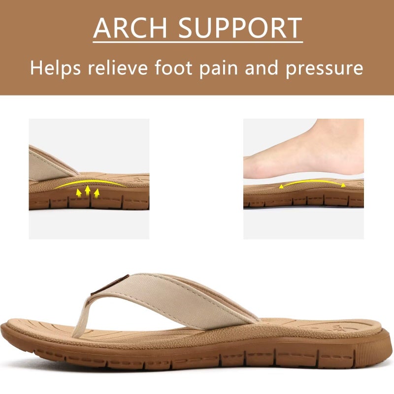 KuaiLu Casual Flip Flops for Women Comfortable Yoga Mat Arch Support Cushion Leather Slides Summer Beach Pool Outfits Flats Walking Thong Sandals Slip on Travel Essentials Orthotic Shoes Nude Size 9 - Image 3