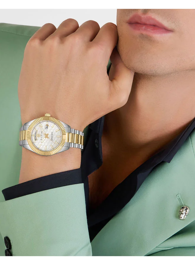 PHILIPP PLEIN Date Superlative Gent 42mm Men's Watch, White Honeycomb Dial, Fluted Bezel, Stainless Steel & Gold-Tone Bracelet