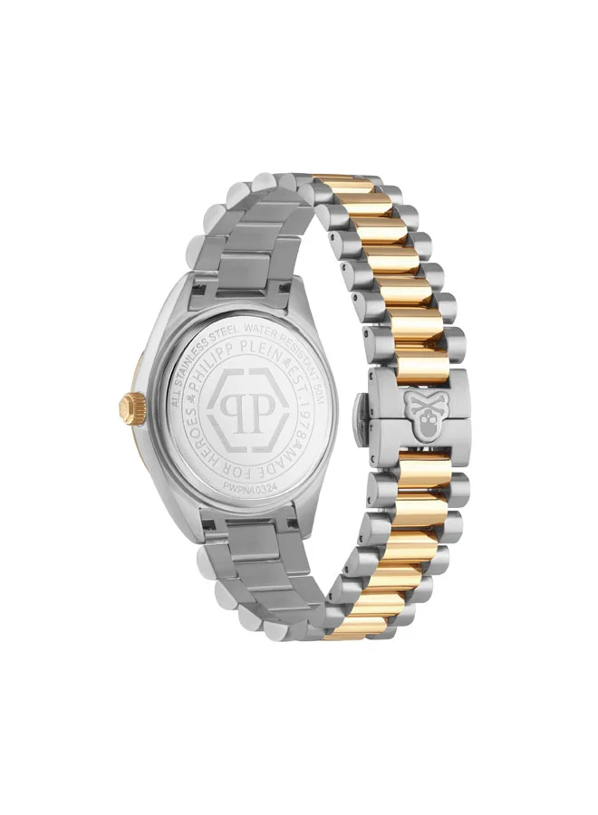 PHILIPP PLEIN Date Superlative Gent 42mm Men's Watch, White Honeycomb Dial, Fluted Bezel, Stainless Steel & Gold-Tone Bracelet