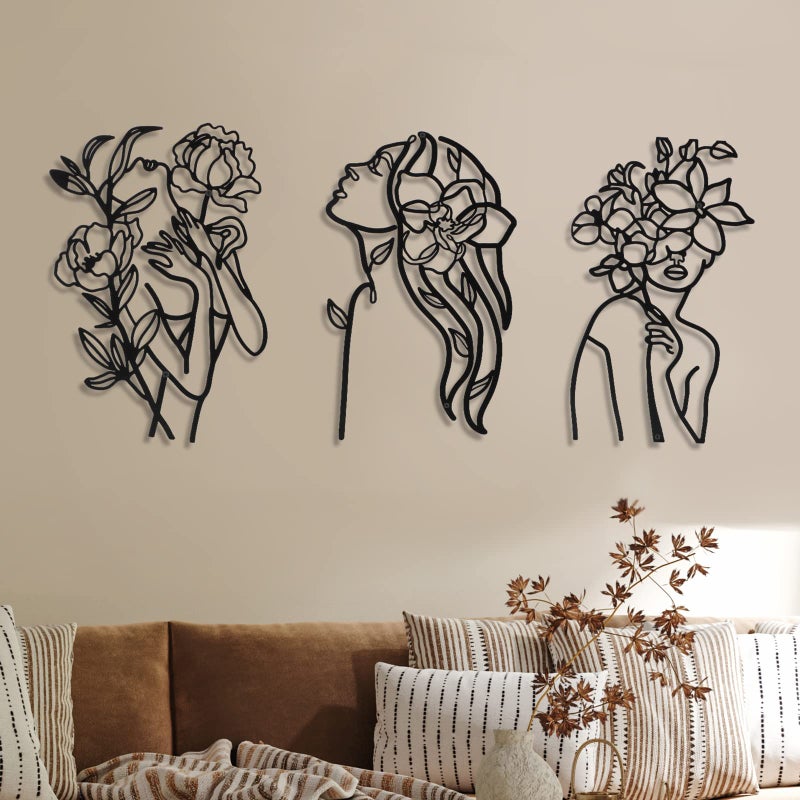 Photect 3 Pcs Metal Wall Art Decor Minimalist Abstract Woman Wall Art Metal Modern Line Drawing Decor Female Single Line Home Hanging for Bedroom Bathroom Living Room Christmas Housewarming(Elegant) - Image 1