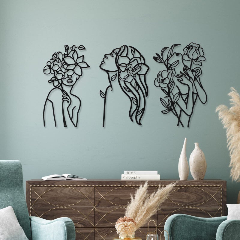 Photect 3 Pcs Metal Wall Art Decor Minimalist Abstract Woman Wall Art Metal Modern Line Drawing Decor Female Single Line Home Hanging for Bedroom Bathroom Living Room Christmas Housewarming(Elegant) - Image 2