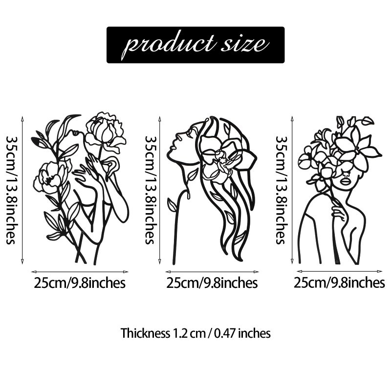 Photect 3 Pcs Metal Wall Art Decor Minimalist Abstract Woman Wall Art Metal Modern Line Drawing Decor Female Single Line Home Hanging for Bedroom Bathroom Living Room Christmas Housewarming(Elegant) - Image 3
