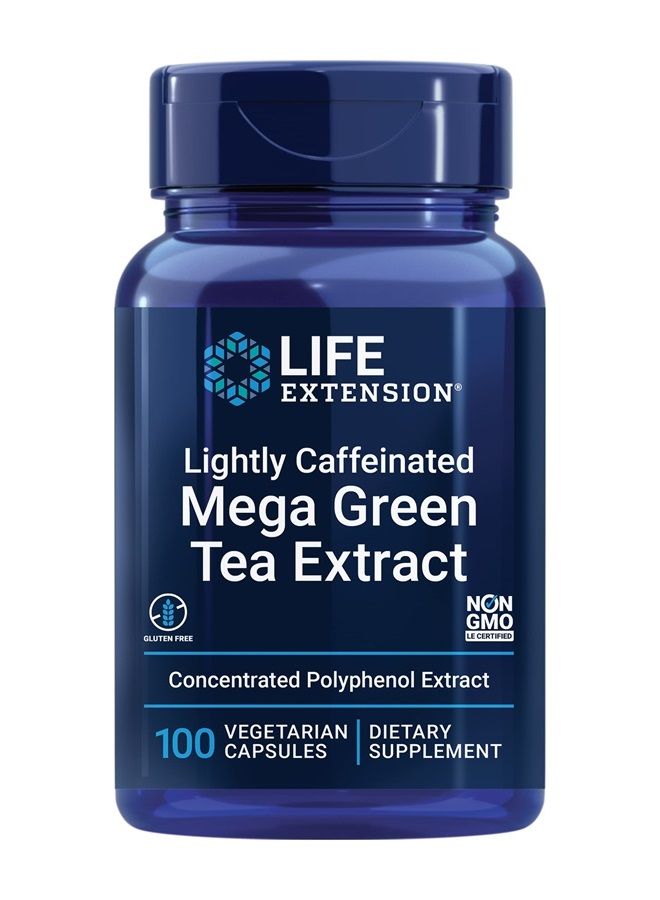 Lightly Caffeinated Mega Green Tea Extract - 98% EGCG Polyphenols Supplement for Heart and Brain Health Support for Men and Women - Gluten Free, Non-GMO, Vegetarian - 100 Count
