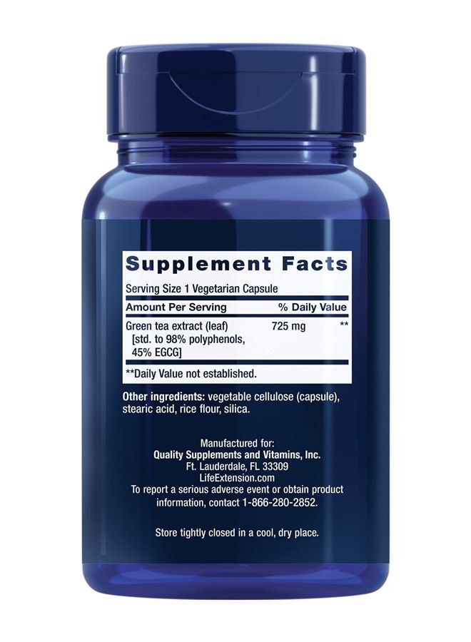 Lightly Caffeinated Mega Green Tea Extract - 98% EGCG Polyphenols Supplement for Heart and Brain Health Support for Men and Women - Gluten Free, Non-GMO, Vegetarian - 100 Count