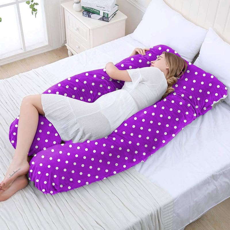 DADDY COOL Comfortable UShaped Dot Print Velvet Pregnancy Pillow Maternity Pillow for Pregnant Women Pain Relief Back Hip and Stomach Pillow with Zippered Pillow Cover Purple - Image 4