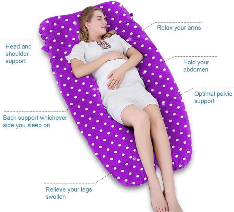 DADDY COOL Comfortable UShaped Dot Print Velvet Pregnancy Pillow Maternity Pillow for Pregnant Women Pain Relief Back Hip and Stomach Pillow with Zippered Pillow Cover Purple - Image 3