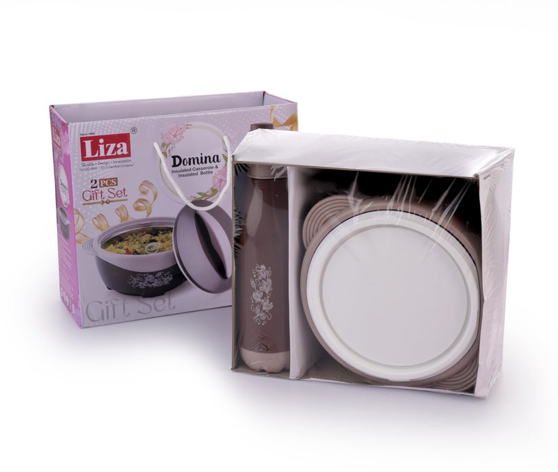 LIZA Domina 2PC Casserole andBottle Set Round PU Insulated Inner Stainless Steel | Gift Set | 1500ml Casserole with Lid & Knob and 540ml Water Bottle | BPA Free | Confident Grip Handle | (BROWN) - Image 5