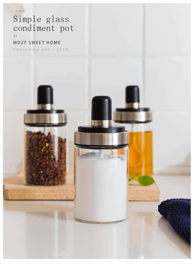 LUVINA Kitchen High Borosilicate Glass Spice Jars Seasonning Box Jar Condiment Jar, Combination Spoon and Lid Design, Premium Commercial Grade, Empty Jars 250ml, Airtight Cap (4, Spoon) - Image 2