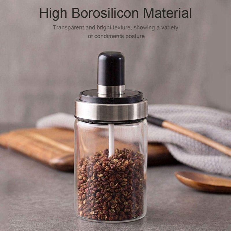 LUVINA Kitchen High Borosilicate Glass Spice Jars Seasonning Box Jar Condiment Jar, Combination Spoon and Lid Design, Premium Commercial Grade, Empty Jars 250ml, Airtight Cap (4, Spoon) - Image 3