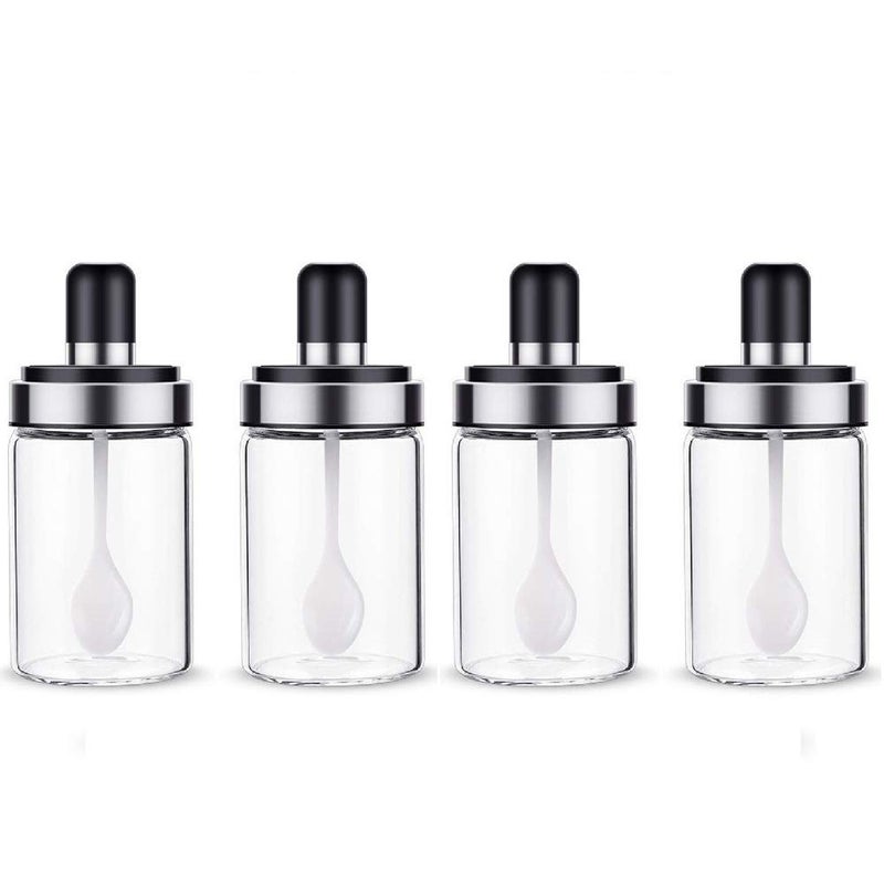 LUVINA Kitchen High Borosilicate Glass Spice Jars Seasonning Box Jar Condiment Jar, Combination Spoon and Lid Design, Premium Commercial Grade, Empty Jars 250ml, Airtight Cap (4, Spoon) - Image 1
