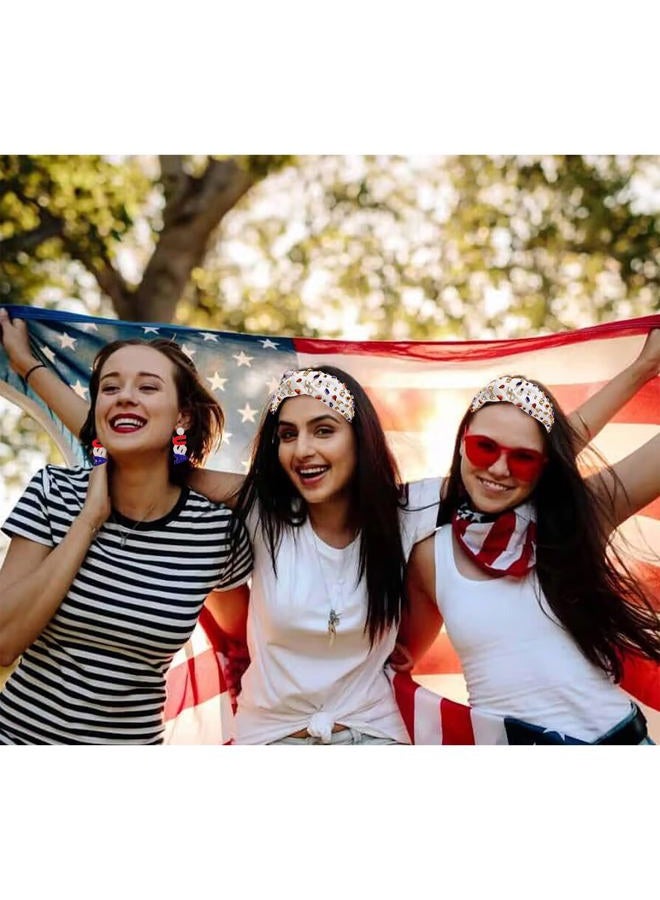 NVENF (A-Flag Color) - 4th of July Headbands Crystal Knotted Headbands for Women, Beaded Jewelled Headbands, Wide Top Knot Headbands Summer Headpieces, Fashion Headband (A-Flag Colour) - Image 4