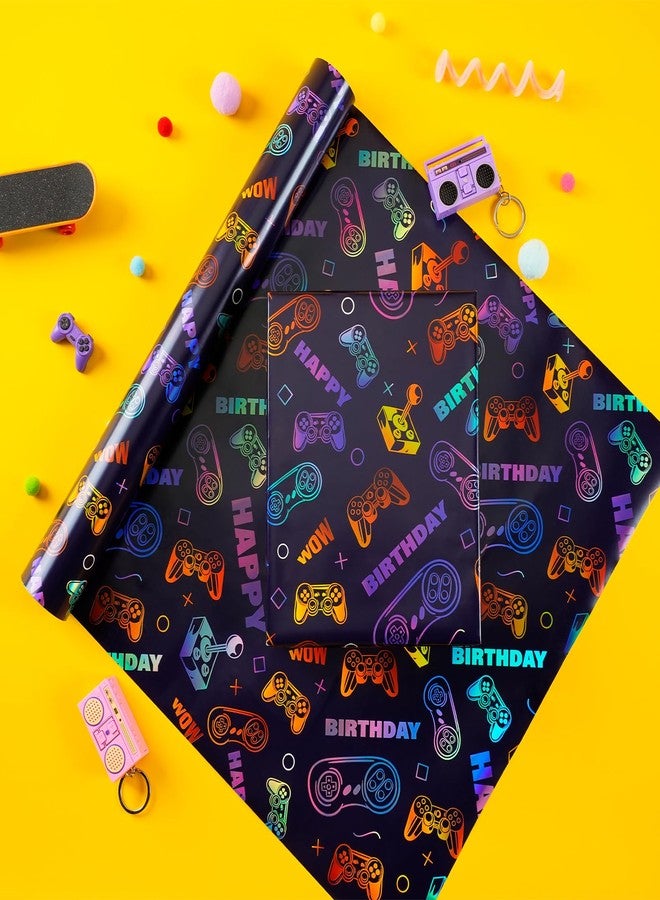 BIOBROWN Gaming Wrapping Paper - 17 Inch X 33 Ft - Colorful Video Game Design Gift Wrap Paper for Birthday Game Party Favor Game Lover Holiday - Image 3