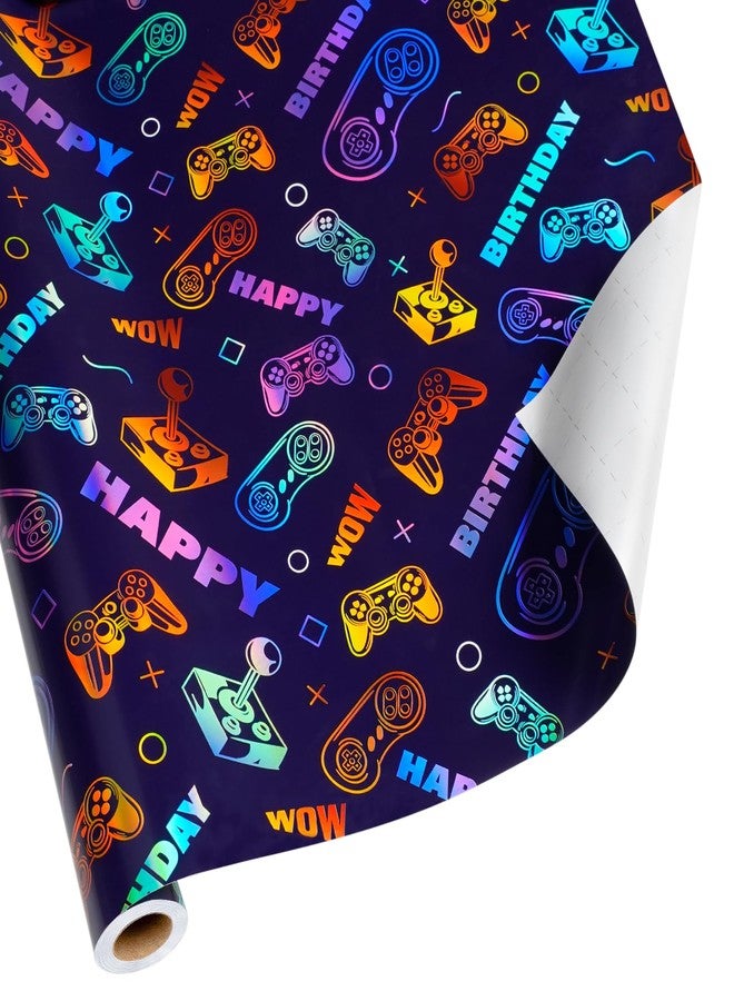 BIOBROWN Gaming Wrapping Paper - 17 Inch X 33 Ft - Colorful Video Game Design Gift Wrap Paper for Birthday Game Party Favor Game Lover Holiday - Image 1