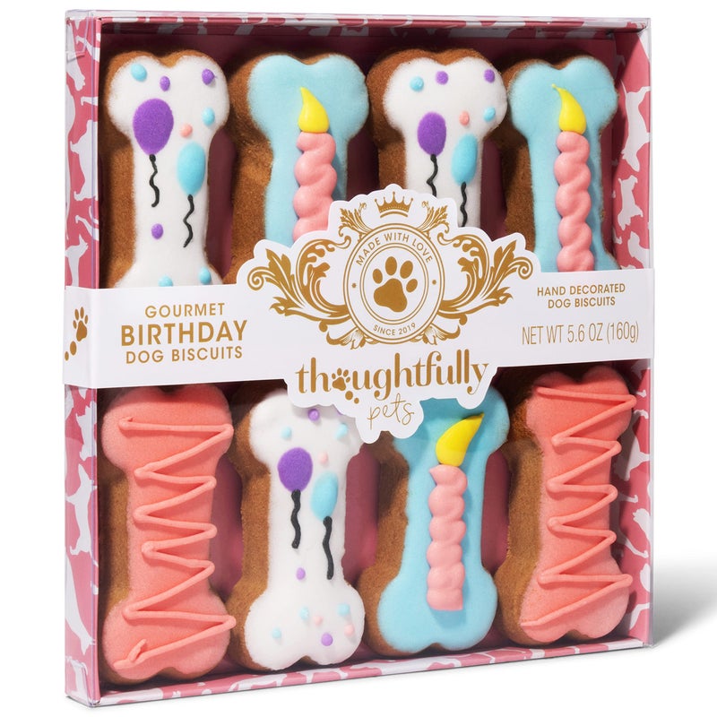 Thoughtfully Pets, Pink Dog Birthday Cookie Gift Set, Hand Decorated Crunchy Dog Treats in Bone Shapes, Great for Birthdays, Set of 8 - Image 5