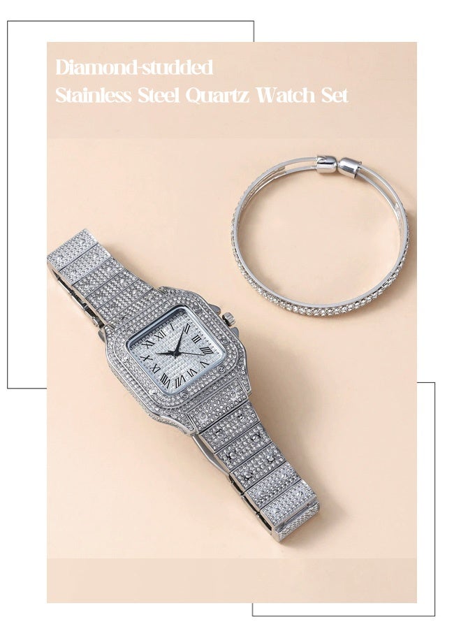 إكس أس في أو مجموعة من قطعتين -ساعة يد بلورية كوارتز متلألئة -ساعة إضافية لامعة من الألماس -شريط من الكروم -تأتي مع سوار مماثل -هدية عيد ميلاد لسيدة شابة - Image 4