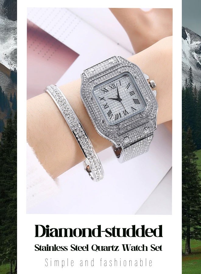 إكس أس في أو مجموعة من قطعتين -ساعة يد بلورية كوارتز متلألئة -ساعة إضافية لامعة من الألماس -شريط من الكروم -تأتي مع سوار مماثل -هدية عيد ميلاد لسيدة شابة - Image 2