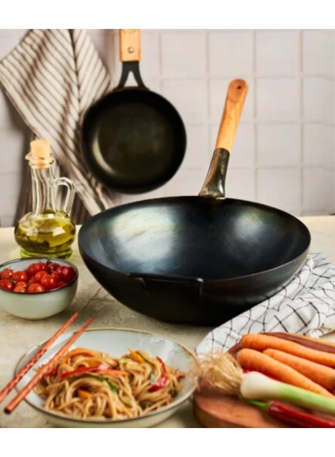NAMA Professional Carbon Steel Wok with Wooden Handle - Image 1