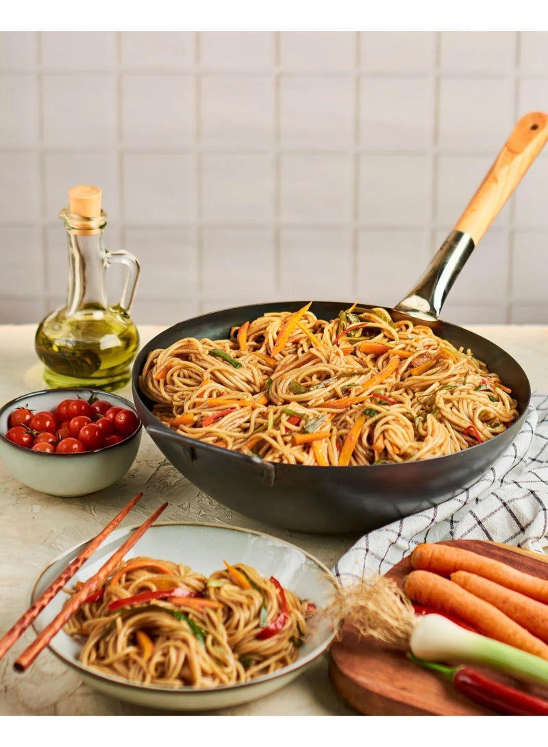 NAMA Professional Carbon Steel Wok with Wooden Handle - Image 2