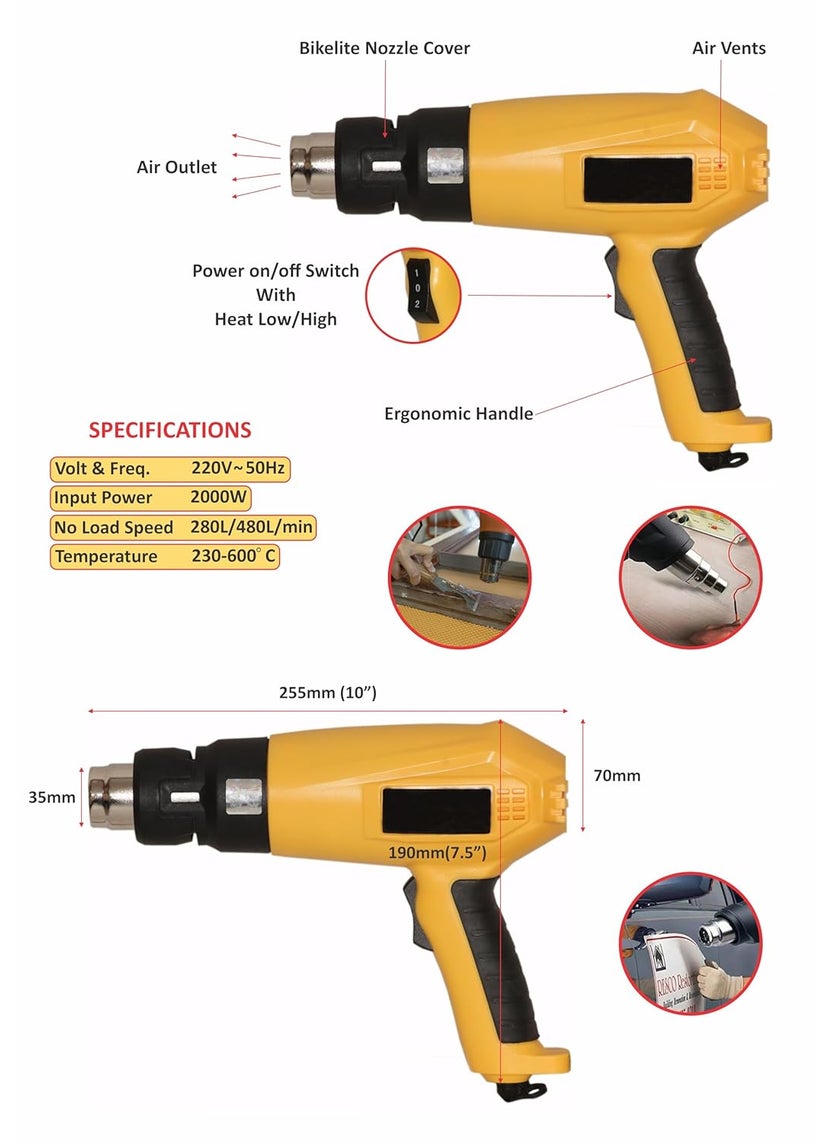 Digital Craft Digital Craft Professional Industrial Shrink Wrap Blower Heater Electric Hot Air Gun Kit Hot Air Gun 2000W8Inch Combination Plier6Inch 2 In 1 Screw Driver  - Image 2
