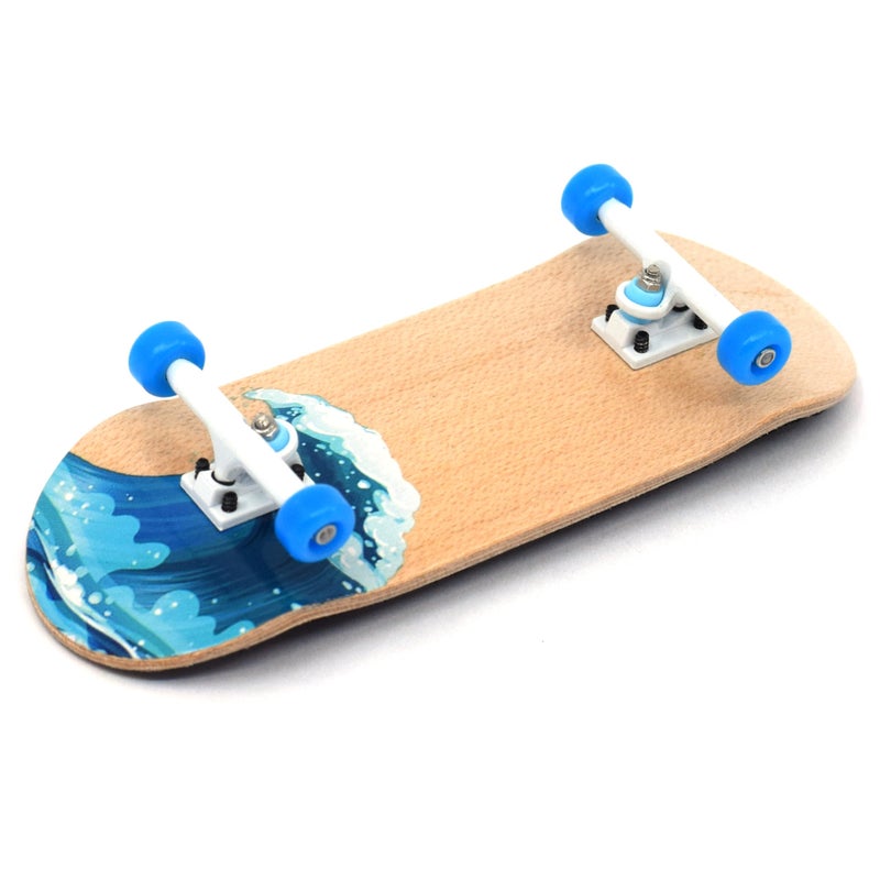 Teak Tuning Complete Fingerboard Waves Edition  Premium Heat Transfer Graphic  Pro Shape  Size  Bearing Wheels Pro Trucks 61A Pro Duro Bushings  34mm x 97mm Deck - Image 3