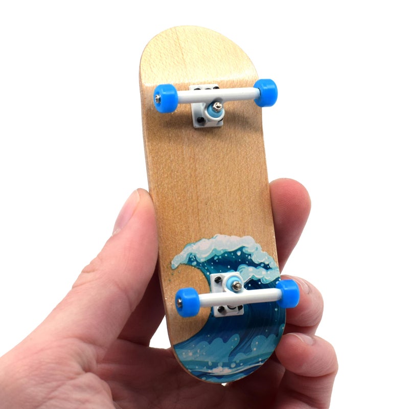 Teak Tuning Complete Fingerboard Waves Edition  Premium Heat Transfer Graphic  Pro Shape  Size  Bearing Wheels Pro Trucks 61A Pro Duro Bushings  34mm x 97mm Deck - Image 2