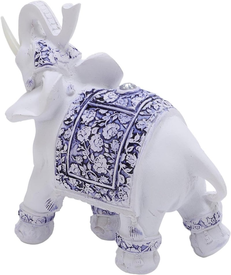 Decorative Elephant Statue Resin Figurine Blue and White Porcelain S (6x4x7cm) - Unique Home and Office Decor Gift for Living Room and Cabinet (M) - Image 2