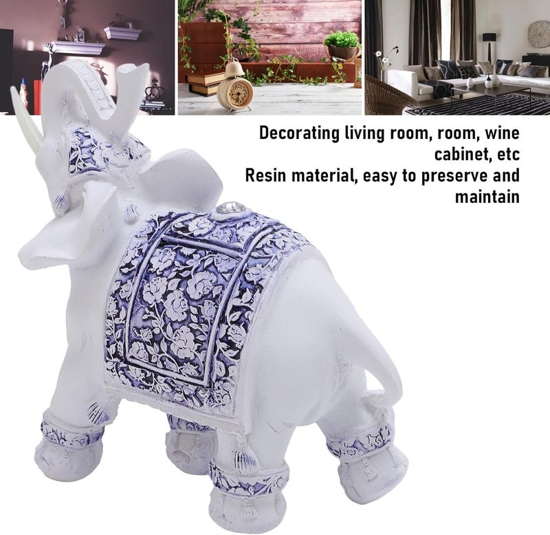 Decorative Elephant Statue Resin Figurine Blue and White Porcelain S (6x4x7cm) - Unique Home and Office Decor Gift for Living Room and Cabinet (M) - Image 3