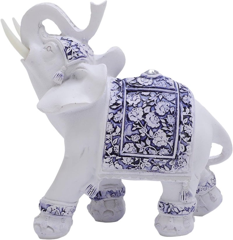 Decorative Elephant Statue Resin Figurine Blue and White Porcelain S (6x4x7cm) - Unique Home and Office Decor Gift for Living Room and Cabinet (M) - Image 1