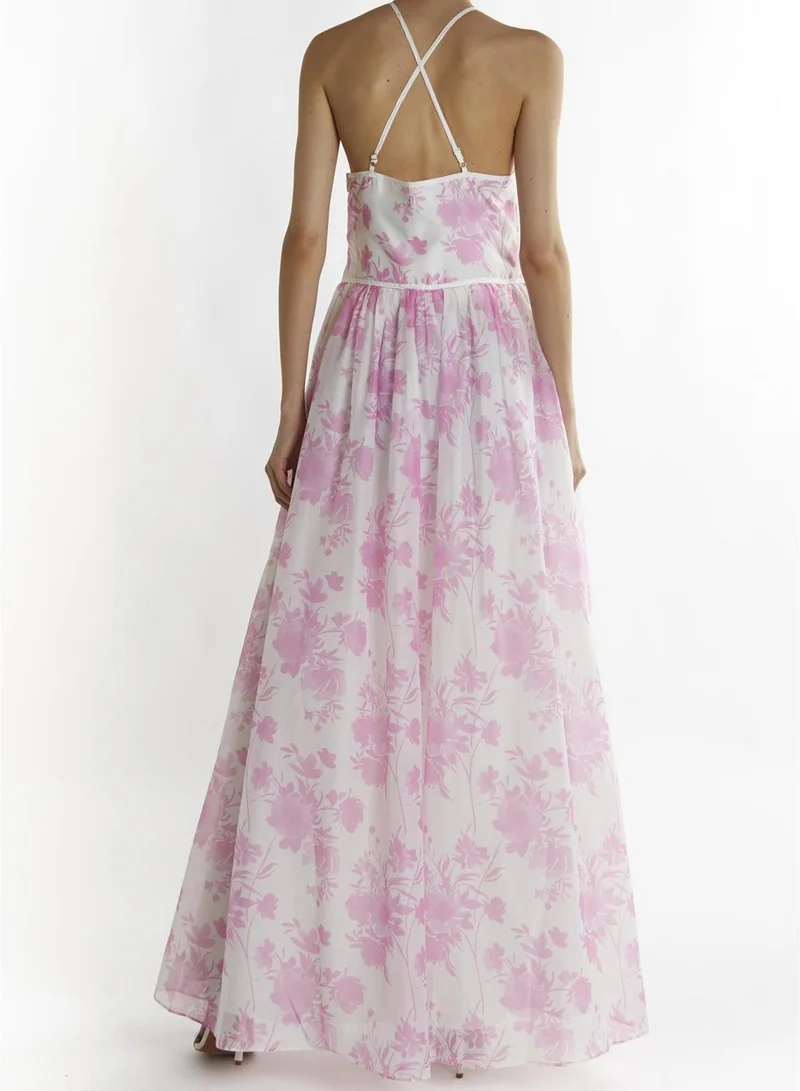 True Decadence Candy-Pink Floral Aubree Lace Trim Maxi-Dress