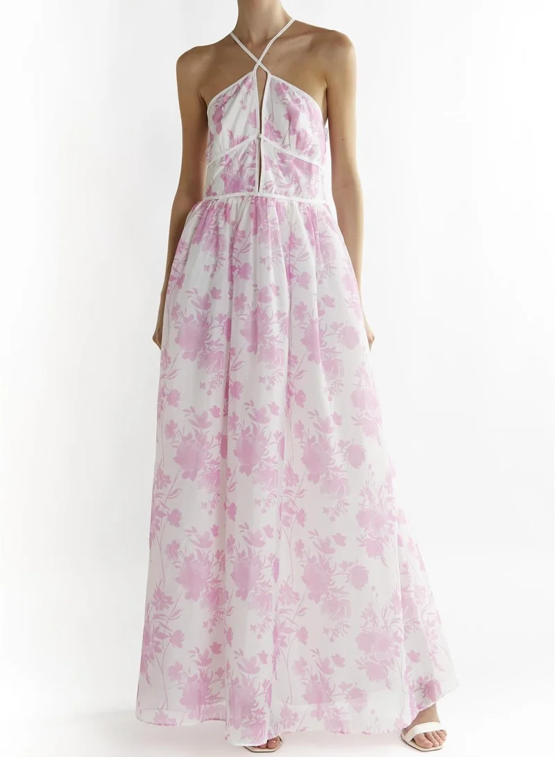 True Decadence  Candy-Pink Floral Aubree Lace Trim Maxi-Dress for Women | Best Price UAE