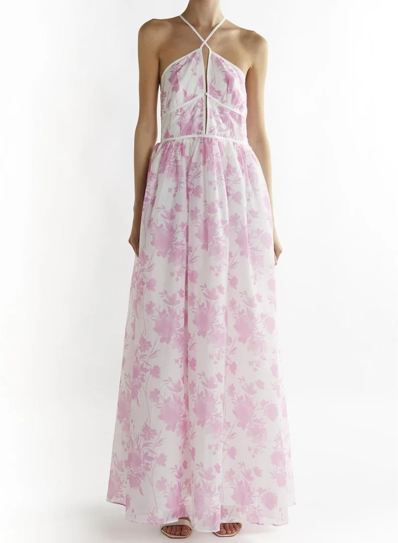 True Decadence Candy-Pink Floral Aubree Lace Trim Maxi-Dress
