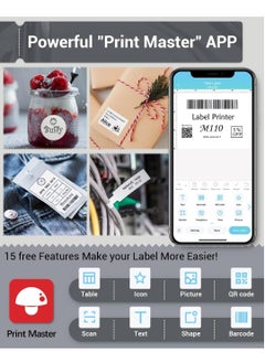 phomemo Phomemo M110 Portable Bluetooth Thermal Mini Label Maker Machine, Sticker Maker, Barcode Printer for Clothing, Jewelry, Retail, Mailing, Compatible with Android & iOS System (Black)  - Image 3