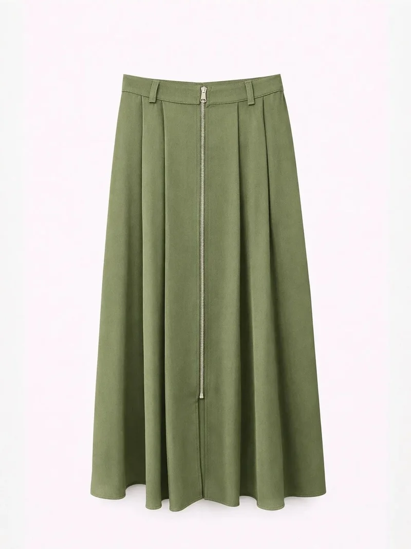 ميكسراي MIXRAY High Waist A-Line Midi Skirt with Zipper