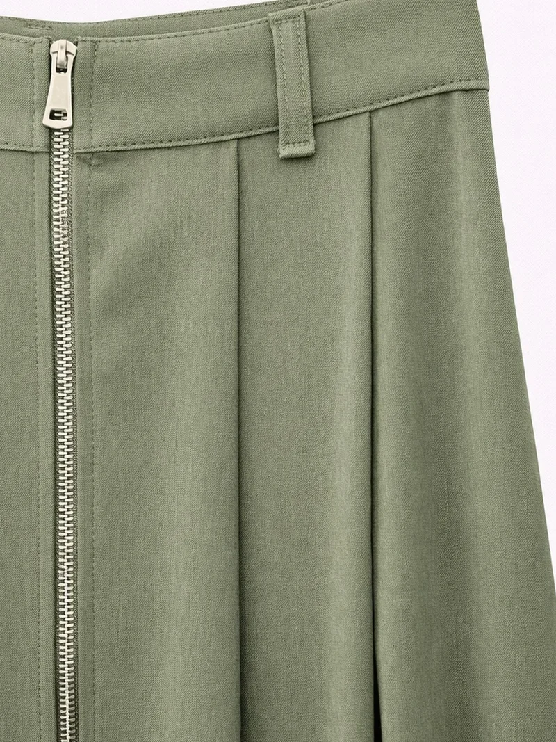 ميكسراي MIXRAY High Waist A-Line Midi Skirt with Zipper